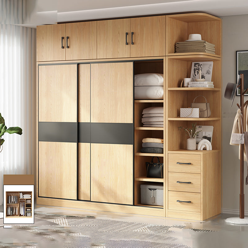 Modern Pine Solid Wood Wardrobe Freestanding Wardrobe with Soft Close Doors Armoire & Side Cabinet & Top Cabinet Clearhalo 'Armoires & Wardrobes' 'armoires_wardrobes' 'Bedroom Furniture' 'furn' 'furn_armoires_wardrobes' 'Furniture' 7261027