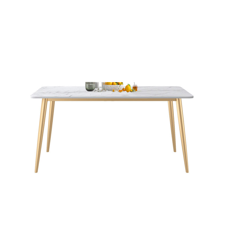 Rectangle Dining Table Contemporary 4 Legs Dining Site Table White-Gold Without Chairs Clearhalo 'Dining Tables & Seating' 'Dining Tables' 'dining_table' 'furn' 'furn_dining_table' 'Furniture' 'Kitchen & Dining Furniture' 7261097