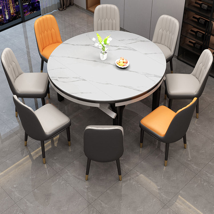 Tavolo da pranzo moderno rotondo in pietra con base in legno di gomma per sala da pranzo