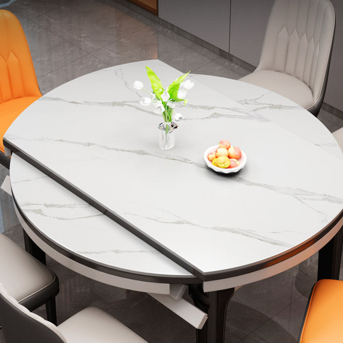 Tavolo da pranzo moderno rotondo in pietra con base in legno di gomma per sala da pranzo