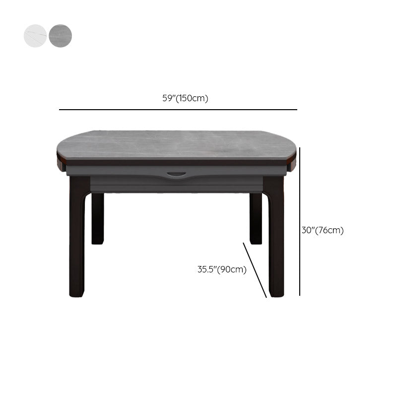 Tavolo da pranzo moderno rotondo in pietra con base in legno di gomma per sala da pranzo