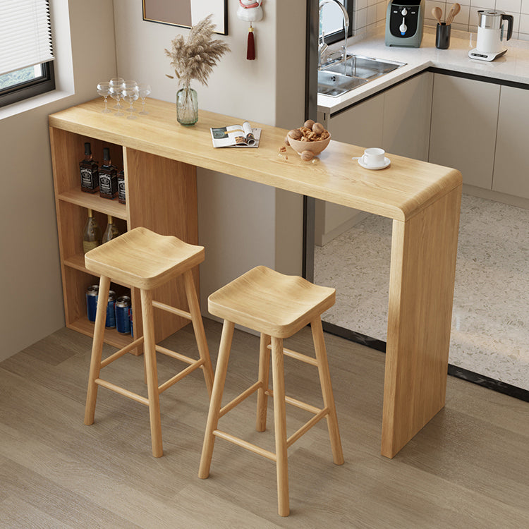 Modern Double Pedestal Bar Table Set 1/2/3 Pcs Solid Wood Bar Table and Backless Stools Table & Chair(s) 47.2"L x 17.7"W x 41.3"H Wood Clearhalo 'Bar Furniture' 'furn' 'furn_home_bar_bar_sets' 'Furniture' 'Home Bars & Bar Sets' 'home_bar_bar_sets' 'Kitchen & Dining Furniture' 7262112