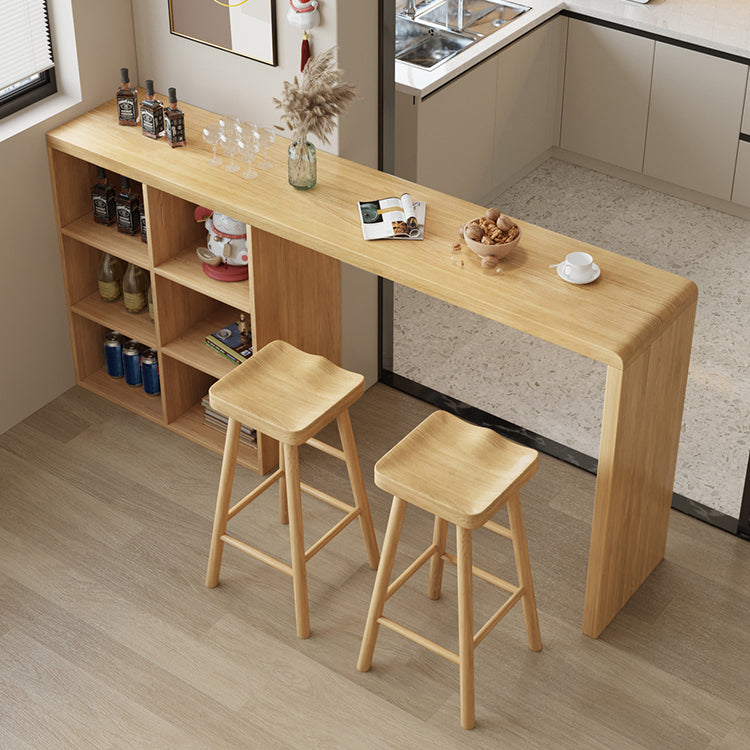 Modern Double Pedestal Bar Table Set 1/2/3 Pcs Solid Wood Bar Table and Backless Stools Table & Chair(s) 55.1"L x 17.7"W x 41.3"H Natural Clearhalo 'Bar Furniture' 'furn' 'furn_home_bar_bar_sets' 'Furniture' 'Home Bars & Bar Sets' 'home_bar_bar_sets' 'Kitchen & Dining Furniture' 7262113