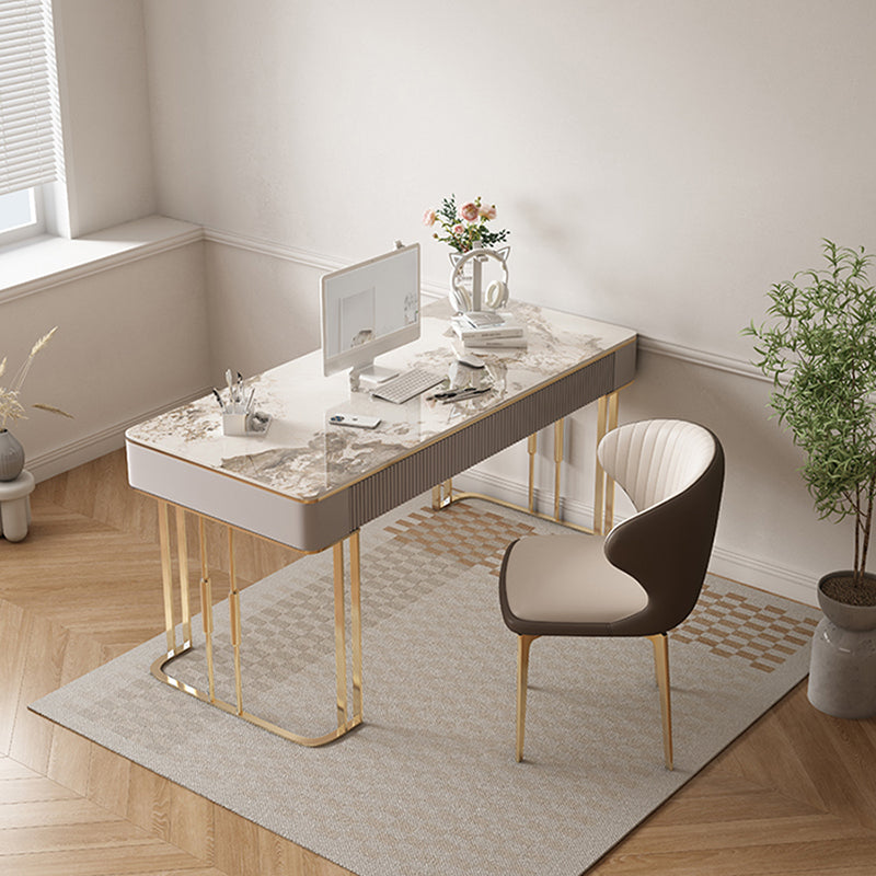 Simple Style Gold Base Office Desk Rectangular Home Writing Desk Clearhalo 'furn' 'furn_office_desk' 'Furniture' 'Office Desks' 'Office Furniture' 'office_desk' 7262218