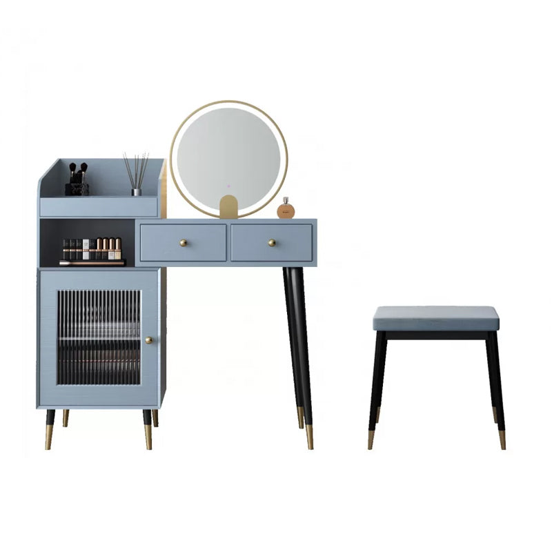 Contemporary Solid Wood Vanity Dressing Table with Mirror and Stool