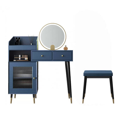 Contemporary Solid Wood Vanity Dressing Table with Mirror and Stool