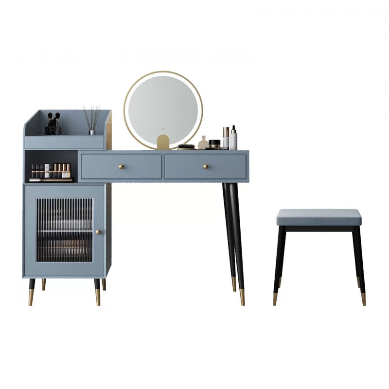 Contemporary Solid Wood Vanity Dressing Table with Mirror and Stool