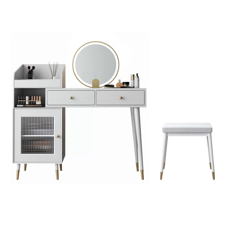 Contemporary Solid Wood Vanity Dressing Table with Mirror and Stool