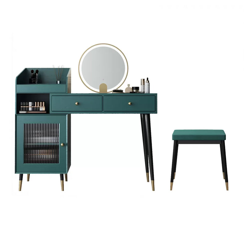 Contemporary Solid Wood Vanity Dressing Table with Mirror and Stool
