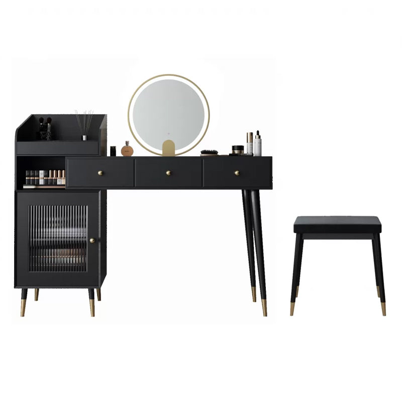 Contemporary Solid Wood Vanity Dressing Table with Mirror and Stool