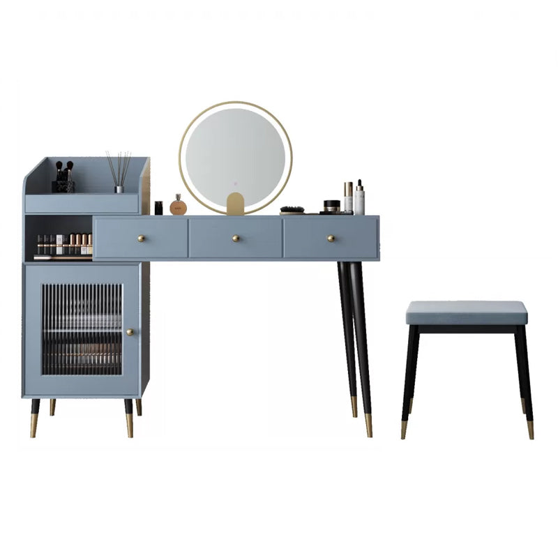 Contemporary Solid Wood Vanity Dressing Table with Mirror and Stool