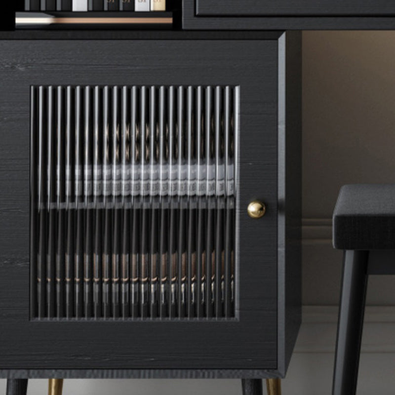 Contemporary Solid Wood Vanity Dressing Table with Mirror and Stool