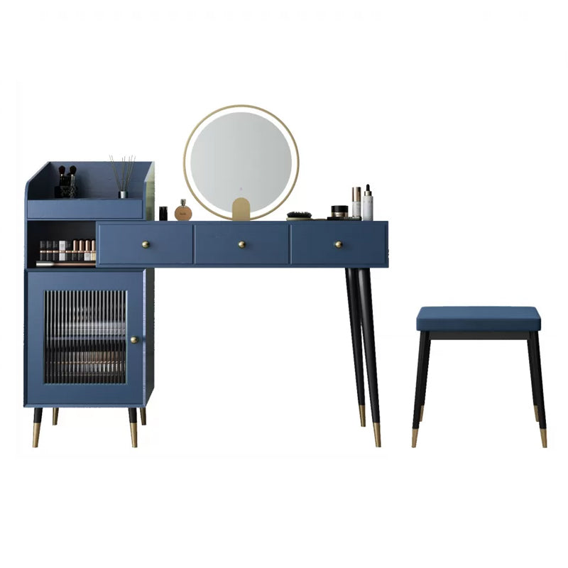 Contemporary Solid Wood Vanity Dressing Table with Mirror and Stool