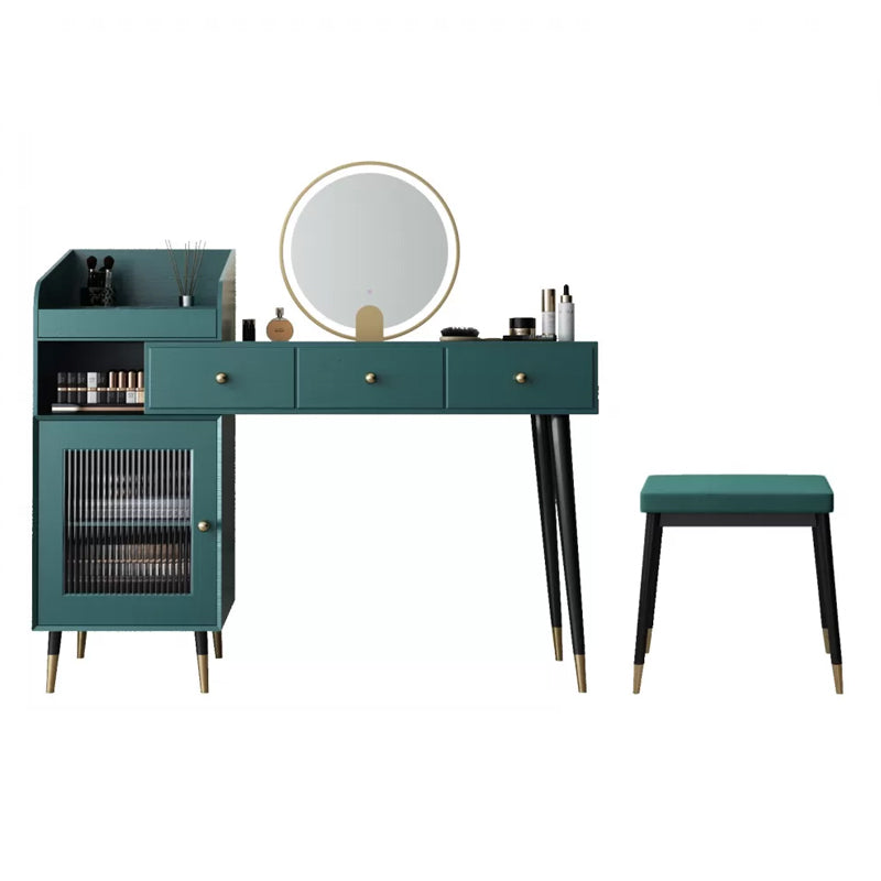 Contemporary Solid Wood Vanity Dressing Table with Mirror and Stool