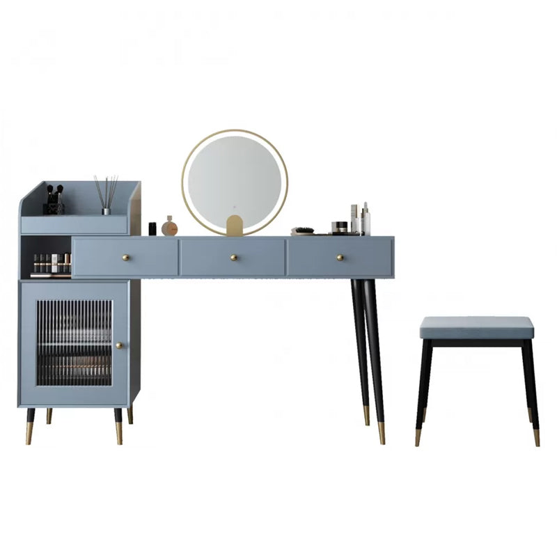 Contemporary Solid Wood Vanity Dressing Table with Mirror and Stool