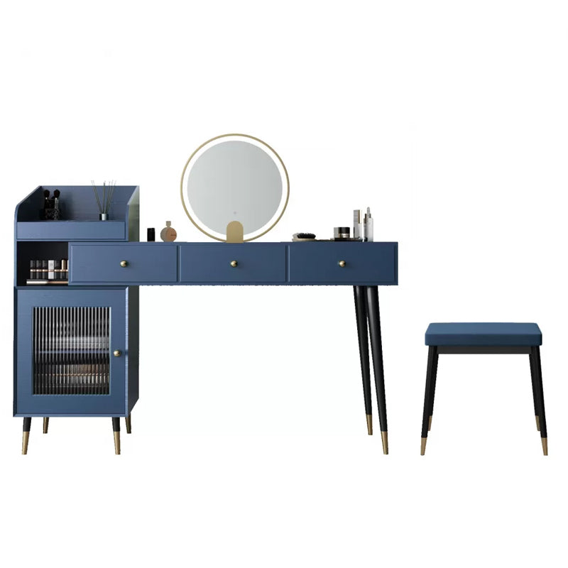 Contemporary Solid Wood Vanity Dressing Table with Mirror and Stool