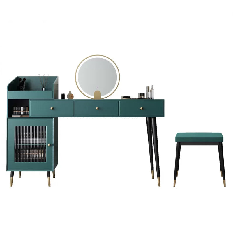 Contemporary Solid Wood Vanity Dressing Table with Mirror and Stool