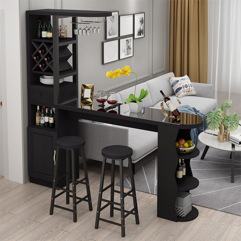 Modern Glass Bar Table Wood Base with Wine Cabinet for Living Room Black Without Chairs Clearhalo 'Bar Furniture' 'Bar Tables' 'bar_tables' 'furn' 'furn_bar_tables' 'Furniture' 'Kitchen & Dining Furniture' 7263234