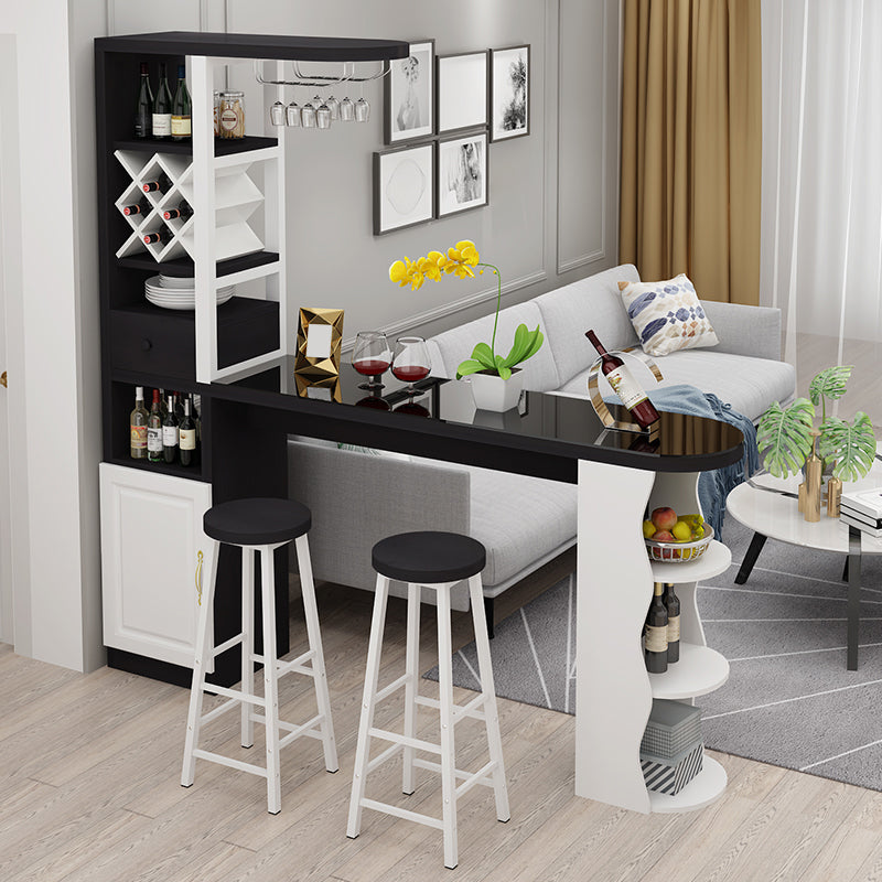 Modern Glass Bar Table Wood Base with Wine Cabinet for Living Room White-Black Without Chairs Clearhalo 'Bar Furniture' 'Bar Tables' 'bar_tables' 'furn' 'furn_bar_tables' 'Furniture' 'Kitchen & Dining Furniture' 7263241