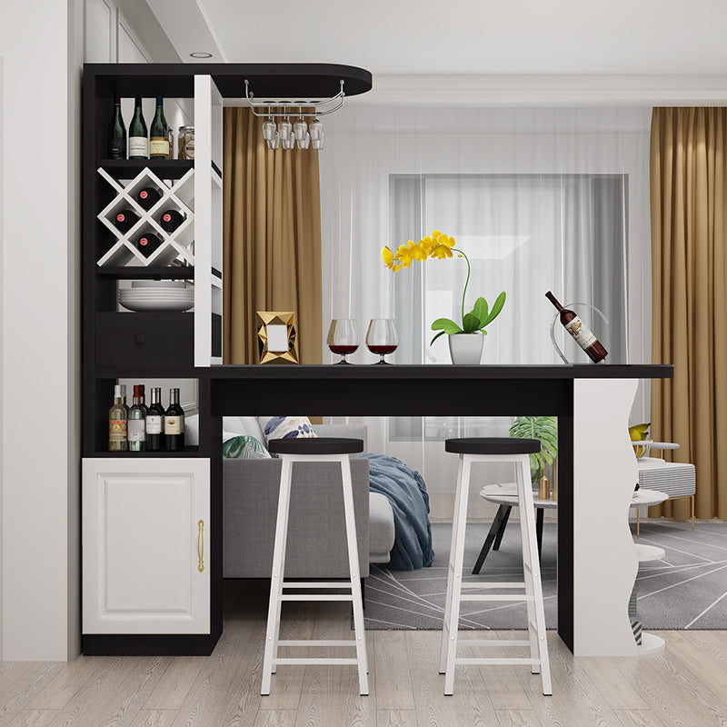 Modern Glass Bar Table Wood Base with Wine Cabinet for Living Room Clearhalo 'Bar Furniture' 'Bar Tables' 'bar_tables' 'furn' 'furn_bar_tables' 'Furniture' 'Kitchen & Dining Furniture' 7263250