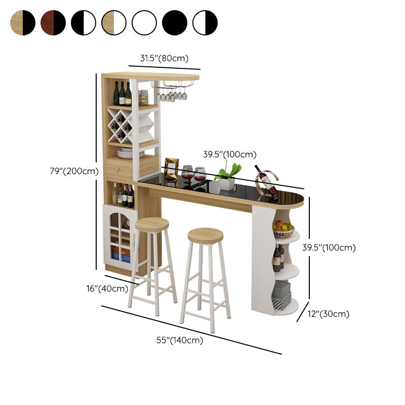 Modern Glass Bar Table Wood Base with Wine Cabinet for Living Room Clearhalo 'Bar Furniture' 'Bar Tables' 'bar_tables' 'furn' 'furn_bar_tables' 'Furniture' 'Kitchen & Dining Furniture' 7263252