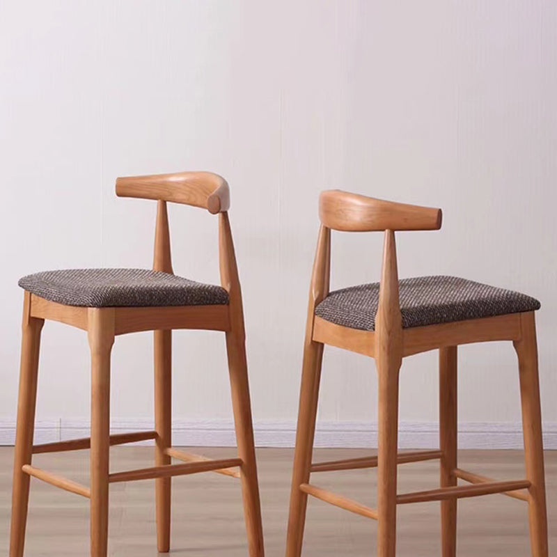 Scandinavian Upholstered Bar Stools Solid Wood Stool with Footrest