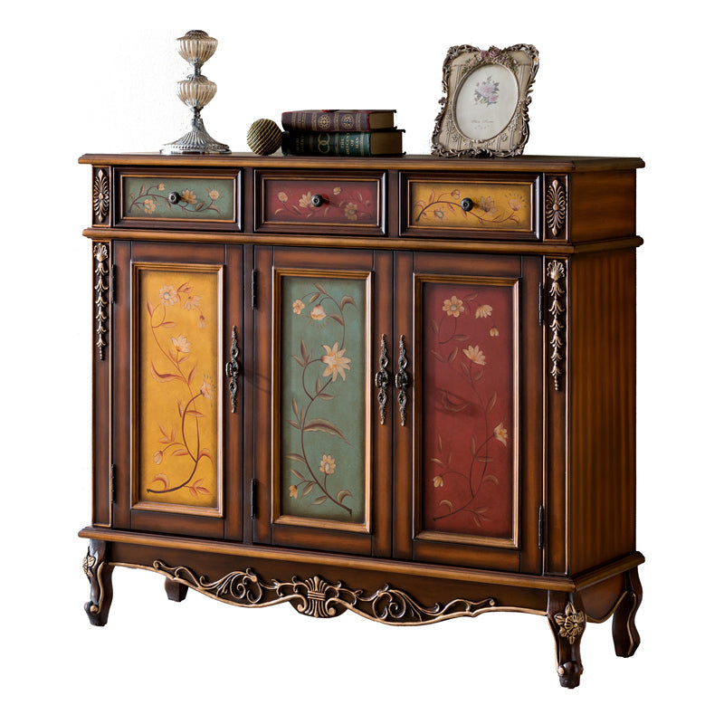 Industrial Cabriole Legs Accent Cabinet Solid Wood Oak Storage Cabinet with Drawer