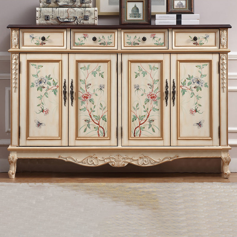 Cabinet accentué des jambes de cabriole industrielle armoire de rangement en bois massif avec tiroir