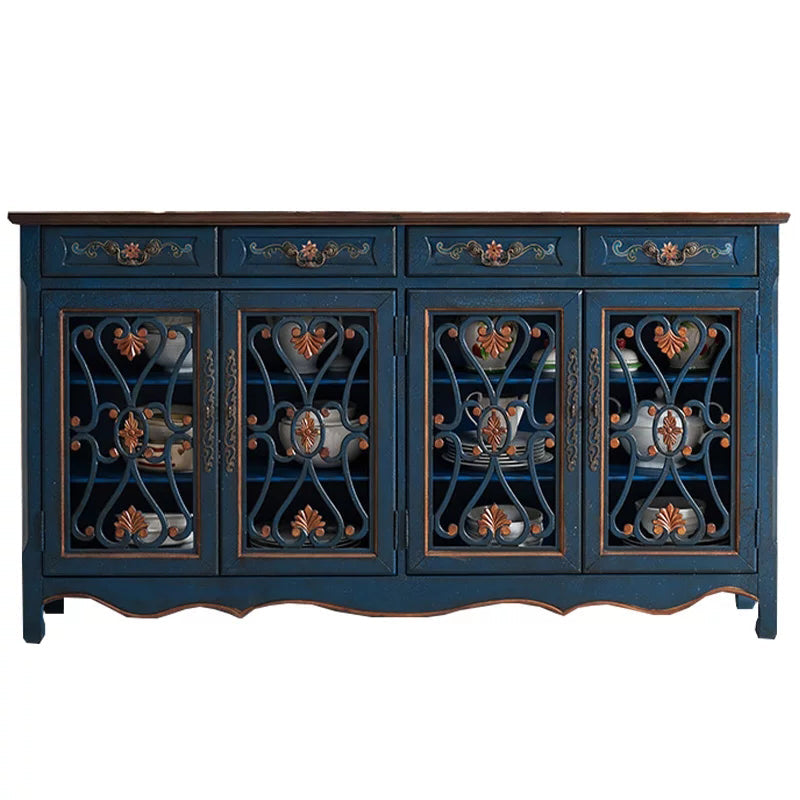 Industrial Cabriole Legs Storage Cabinet Solid Wood Storage Cabinet 70.9"L x 13.8"W x 39.4"H Dark Blue Clearhalo 'Cabinets & Chests' 'cabinets_chests' 'furn' 'furn_cabinets_chests' 'Furniture' 'Living Room Furniture' 7264444