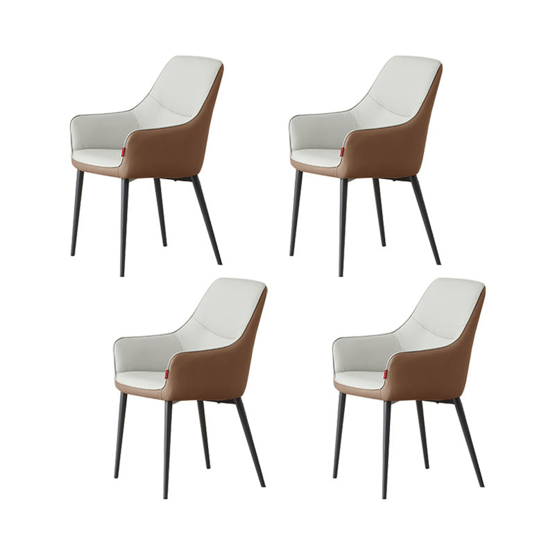 Modern Style Dining Chair Leather Low Back Side Chair for Dining Room Brown White 4 Piece Set Clearhalo 'Dining Chairs' 'Dining Tables & Seating' 'dining_chair' 'furn' 'furn_dining_chair' 'Furniture' 'Kitchen & Dining Furniture' 7264570