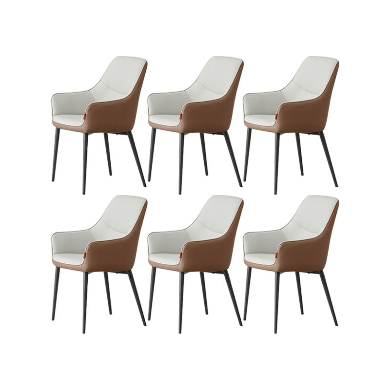 Modern Style Dining Chair Leather Low Back Side Chair for Dining Room Brown White 6 Piece Set Clearhalo 'Dining Chairs' 'Dining Tables & Seating' 'dining_chair' 'furn' 'furn_dining_chair' 'Furniture' 'Kitchen & Dining Furniture' 7264572