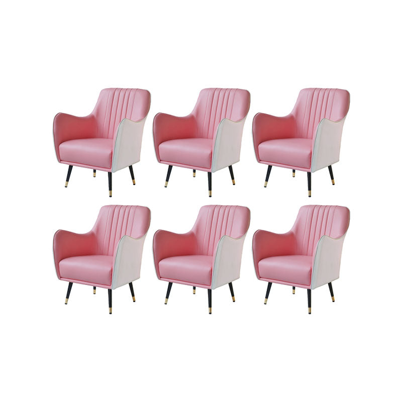 Indoor Faux Leather Dining Arm Chair Upholstered Parsons Chair with 4 Legs White-Pink 6 Piece Set Clearhalo 'Dining Chairs' 'Dining Tables & Seating' 'dining_chair' 'furn' 'furn_dining_chair' 'Furniture' 'Kitchen & Dining Furniture' 7264667