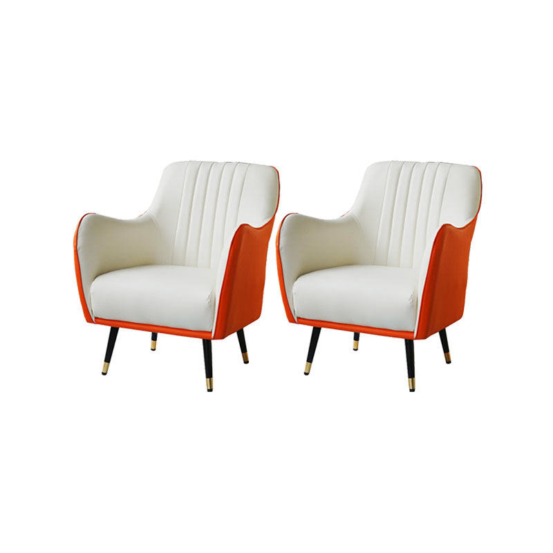 Indoor Faux Leather Dining Arm Chair Upholstered Parsons Chair with 4 Legs White Orange 2 Piece Set Clearhalo 'Dining Chairs' 'Dining Tables & Seating' 'dining_chair' 'furn' 'furn_dining_chair' 'Furniture' 'Kitchen & Dining Furniture' 7264676
