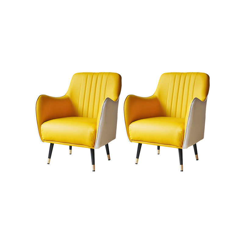 Indoor Faux Leather Dining Arm Chair Upholstered Parsons Chair with 4 Legs White-Yellow 2 Piece Set Clearhalo 'Dining Chairs' 'Dining Tables & Seating' 'dining_chair' 'furn' 'furn_dining_chair' 'Furniture' 'Kitchen & Dining Furniture' 7264686