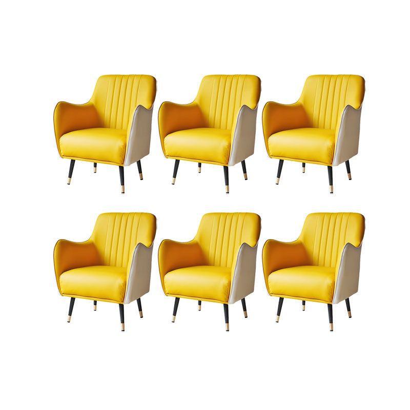 Indoor Faux Leather Dining Arm Chair Upholstered Parsons Chair with 4 Legs White-Yellow 6 Piece Set Clearhalo 'Dining Chairs' 'Dining Tables & Seating' 'dining_chair' 'furn' 'furn_dining_chair' 'Furniture' 'Kitchen & Dining Furniture' 7264688