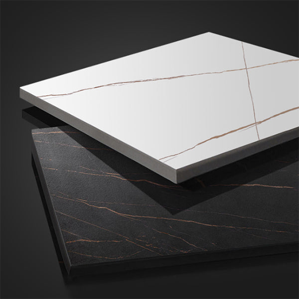 Glam Console Table Stone Rectangle Accent Table in Black , 12 Inch Wide