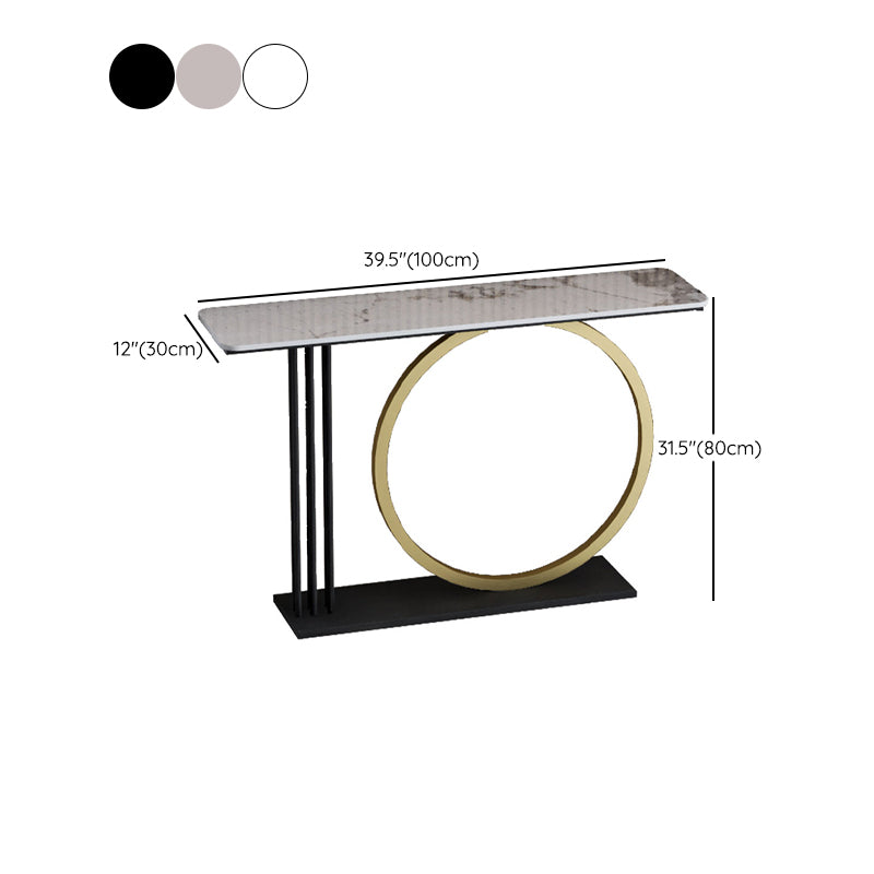 Glam Console Table Stone Rectangle Accent Table in Black , 12 Inch Wide