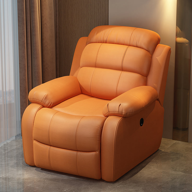 Solid Color Faux Leather Standard Recliner Metal Frame Recliner Chair Faux Leather Orange Clearhalo 'Chairs & Seating' 'furn' 'furn_recliners' 'Furniture' 'Living Room Furniture' 'Recliners' 7264830