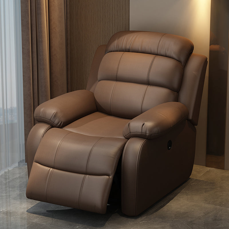 Solid Color Faux Leather Standard Recliner Metal Frame Recliner Chair Tech Cloth Brown Clearhalo 'Chairs & Seating' 'furn' 'furn_recliners' 'Furniture' 'Living Room Furniture' 'Recliners' 7264845