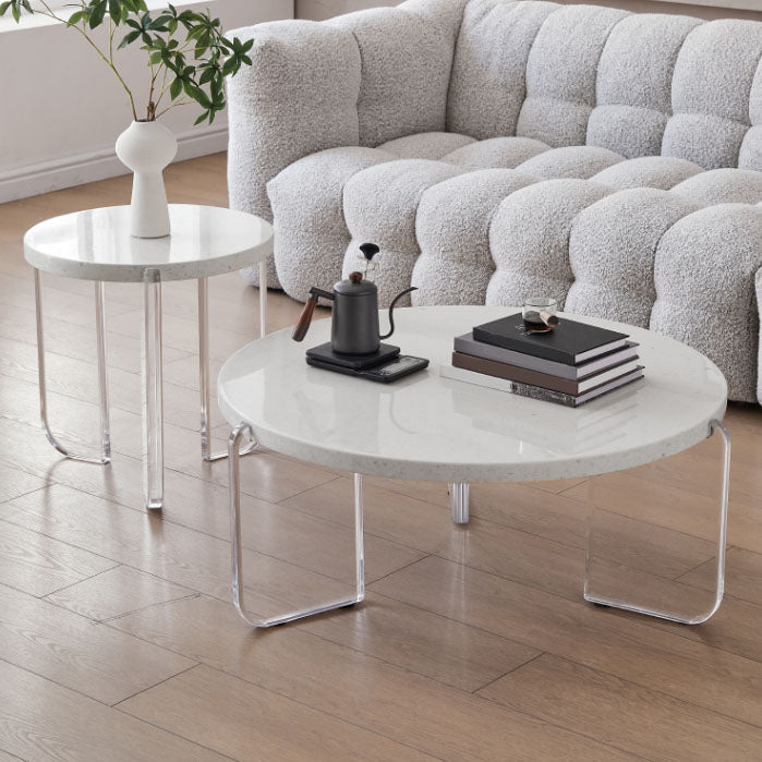 Round White Acrylic Coffee Table Contemporary 3 Legs Cocktail Table