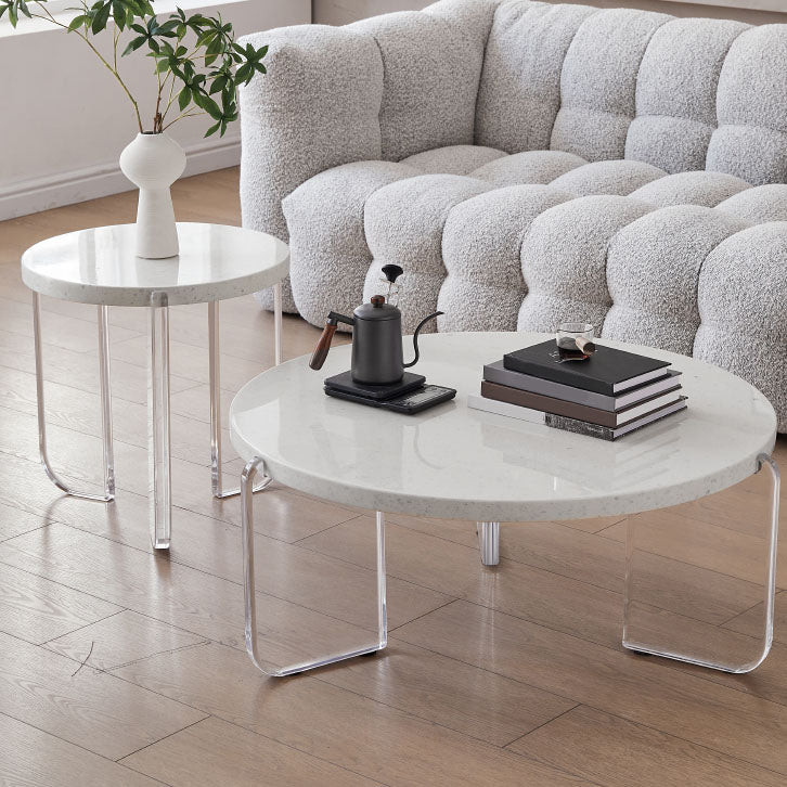 Round White Acrylic Coffee Table Contemporary 3 Legs Cocktail Table