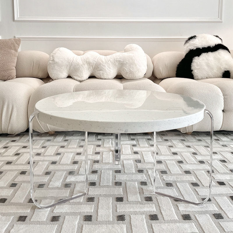 Round White Acrylic Coffee Table Contemporary 3 Legs Cocktail Table