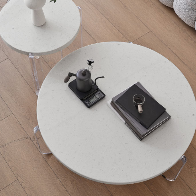 Round White Acrylic Coffee Table Contemporary 3 Legs Cocktail Table