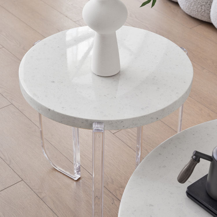 Round White Acrylic Coffee Table Contemporary 3 Legs Cocktail Table