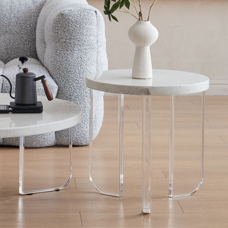 Round White Acrylic Coffee Table Contemporary 3 Legs Cocktail Table