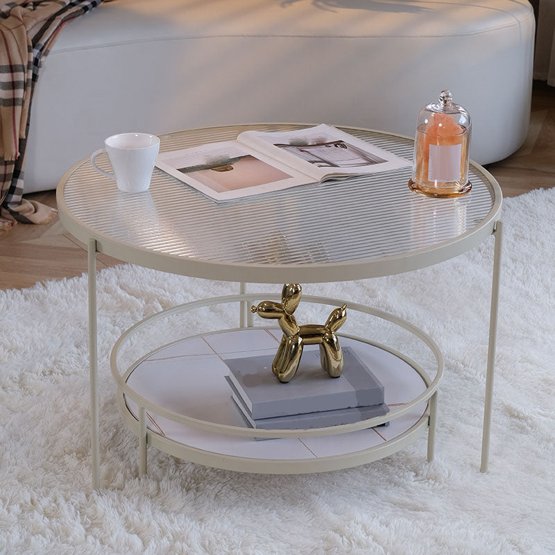 Modern Glass Top Coffee Table Round Metal Frame Cocktail Table White Clearhalo 'Coffee & Accent Tables' 'Coffee Tables' 'coffee_tables' 'furn' 'furn_coffee_tables' 'Furniture' 'Living Room Furniture' 7264908