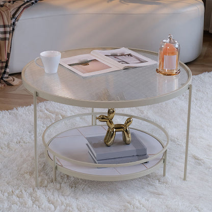Modern Glass Top Coffee Table Round Metal Frame Cocktail Table White Clearhalo 'Coffee & Accent Tables' 'Coffee Tables' 'coffee_tables' 'furn' 'furn_coffee_tables' 'Furniture' 'Living Room Furniture' 7264908