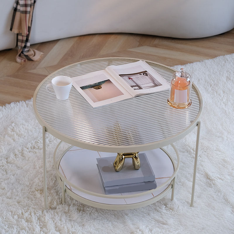 Modern Glass Top Coffee Table Round Metal Frame Cocktail Table Clearhalo 'Coffee & Accent Tables' 'Coffee Tables' 'coffee_tables' 'furn' 'furn_coffee_tables' 'Furniture' 'Living Room Furniture' 7264909