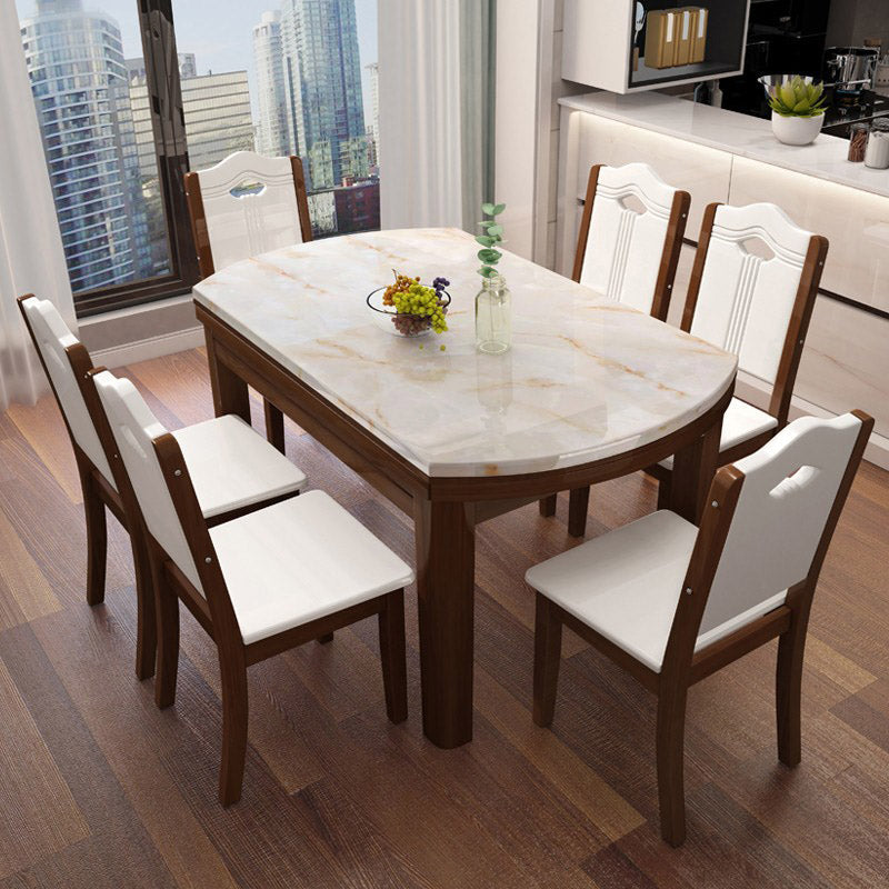 Modern Round Stone Dining Table Rubber Wood Base for Dining Room