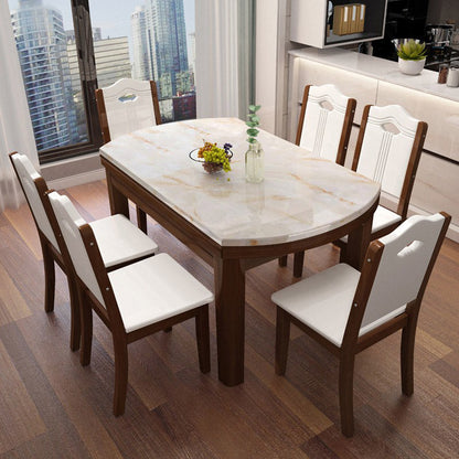 Modern Round Stone Dining Table Rubber Wood Base for Dining Room